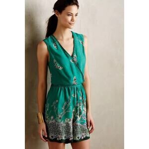 Anthropologie Elevenses Papillion Green Butterfly Print Open Back Romper S